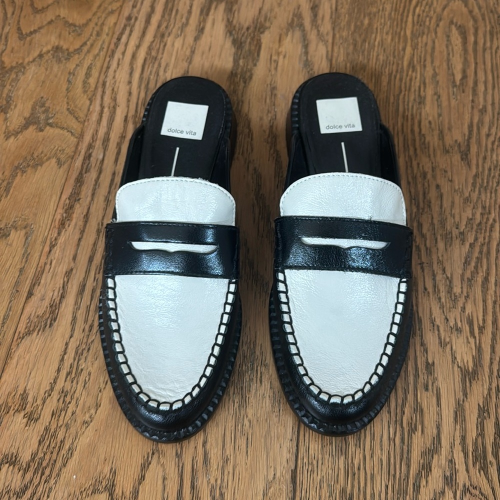 Dolce Vita Two-Tone Leather Mules—Black/White